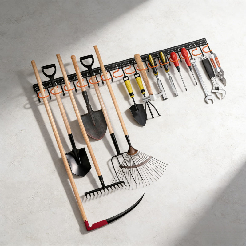 Organisateur mural d'outils en métal robuste avec crochets réglables pour garage, remise, jardin