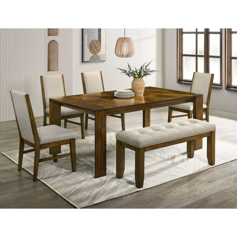 Traditional 1Pc Bench With Soft Neutral Fabric For Dining Room, Poise, 47.6" Spanning 15.5" Reach