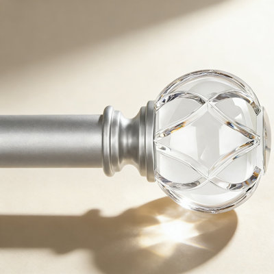 Heavy Duty Telescoping Curtain Rod With Acrylic Diamond Finials, Adjustable Length For Large Windows, 1 Inch Diameter Support For Draperies And Valances