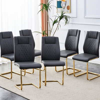 Chic And Comfortable Gray Pu Leather Chairs With Metal Legs, Of 6 For Dining Room Modern Legs Faux Seat Cushions, 6 Bedroom Beyond
