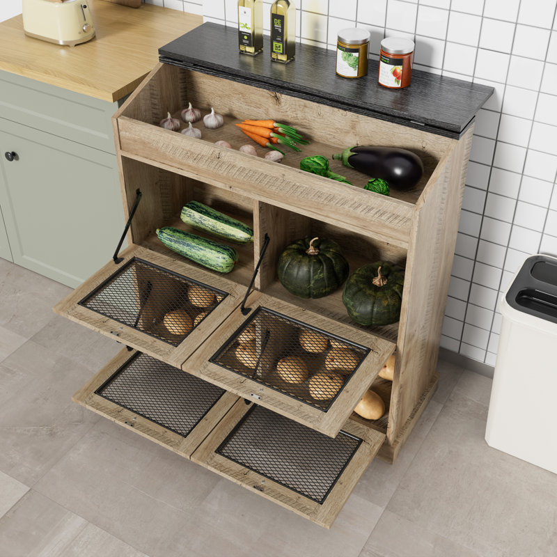 35" Tall Storage Cabinet With 4 Doors, Natural