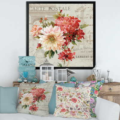 « red painted fleurs on rétro postale iii », reproduction d’image sur toile