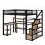Lit mezzanine double en métal avec escalier, bureau intégré et tablettes