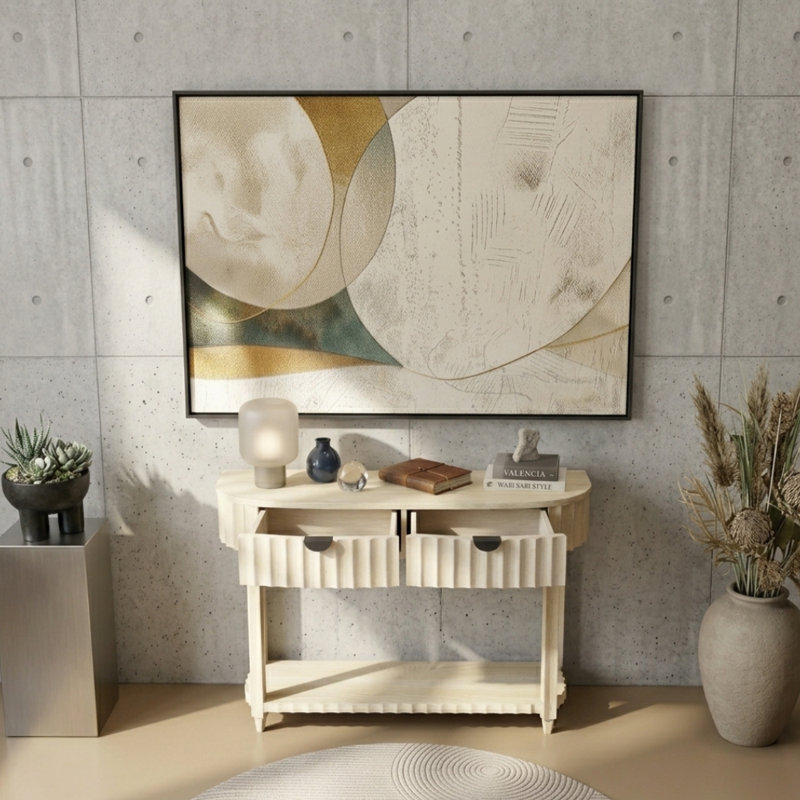 Console de hall d'entrée en bois de manguier massif avec finition sablée blanchie, Blanc