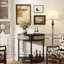 Table de bout noire en demi-lune avec portes coulissantes en rotin, console semi-circulaire de style bohème avec rangement, 2 tiroirs et tablette inférieure-889105949