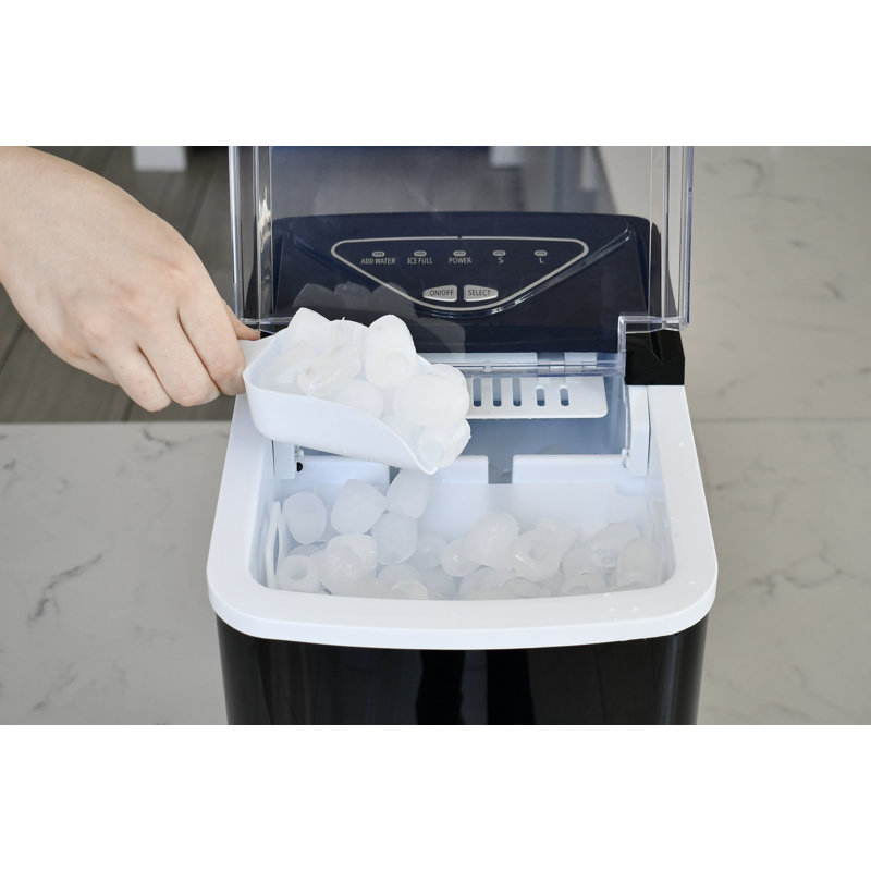 Ice Maker with 26 lbs. Capacity Countertop Stainless Steel Ice Maker with Transparent Window, Black Stainless