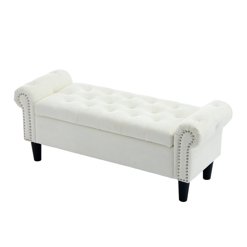 Banc de rangement en chenille 49,6 po Elisama, Beige