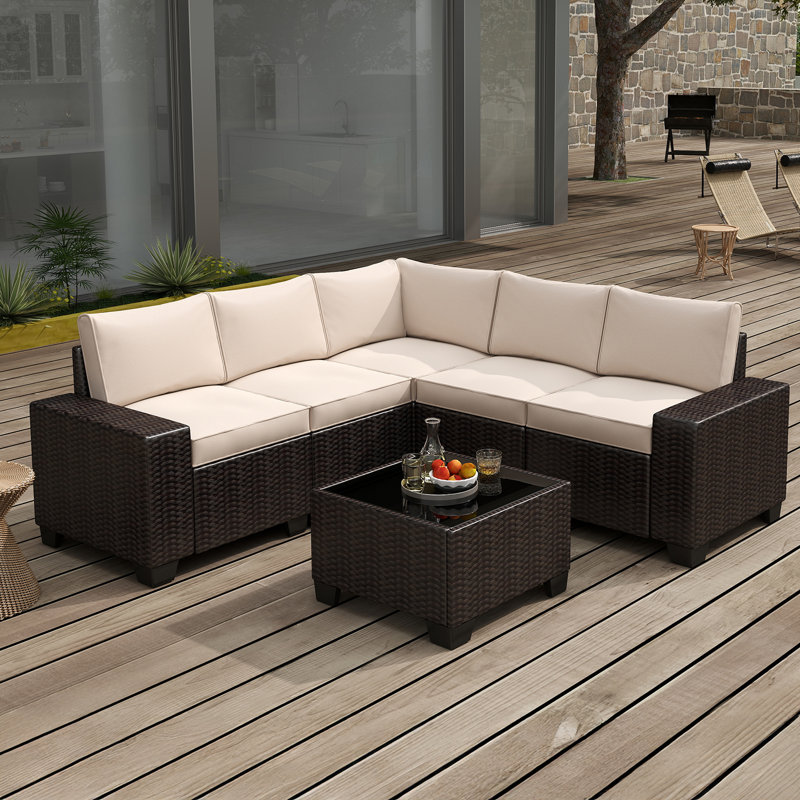 Ensemble de meubles de patio 6 pièces, Beige, Marron foncé