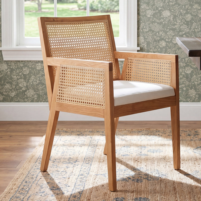 Aurora  Linen Arm Chair in Beige, Black/Natural