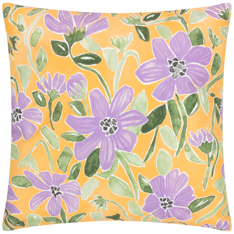 Orest Indoor / Outdoor Floral Square Throw Cushion With Filling, Yellow/Purple
