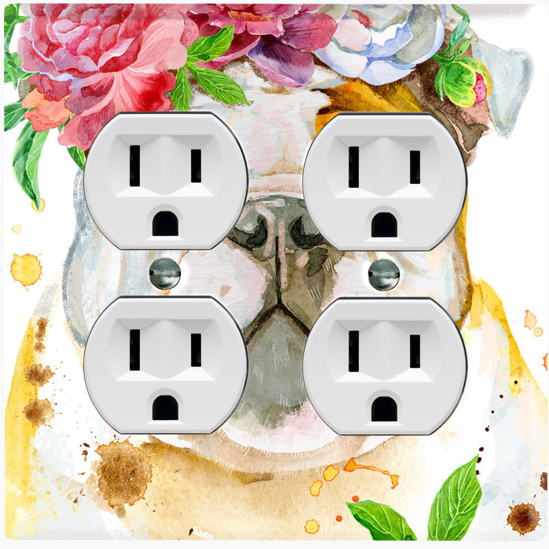 Mignon bouledogue avec couronne de fleurs et plaque murale