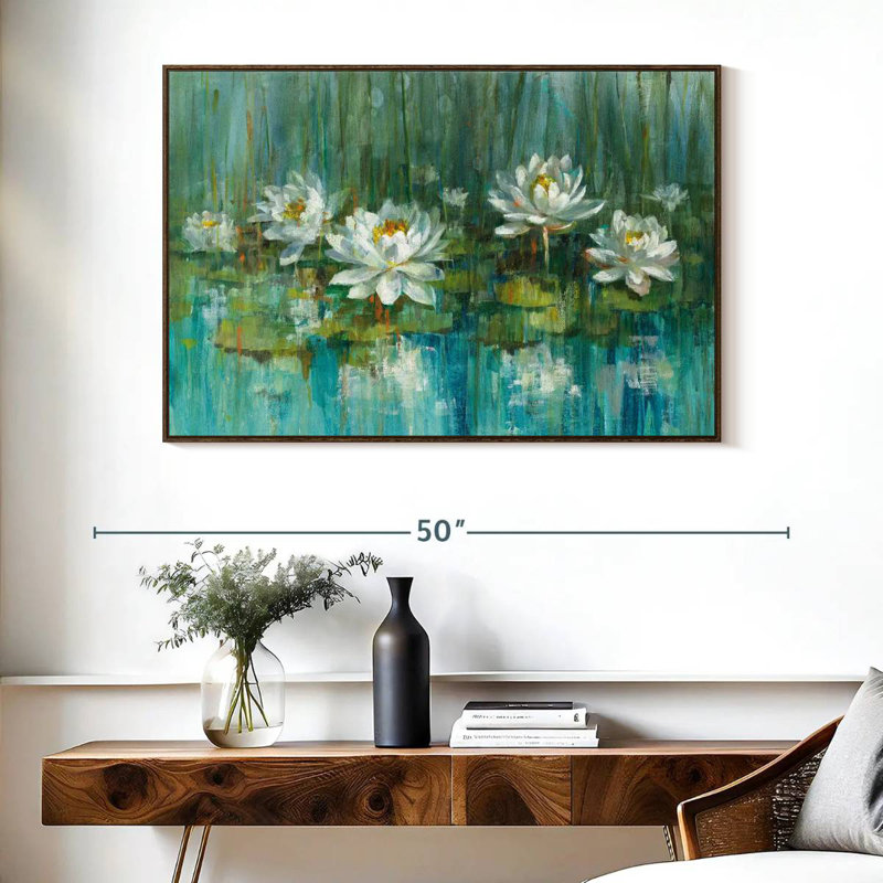 Étang à nénuphars IV, 40 po x 27 po, Cadre flottant noyer