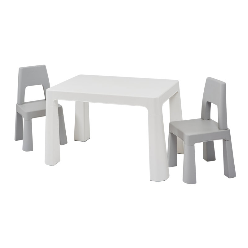 Kids Height Adjustable Table and 2 Chairs Set, Grey/White