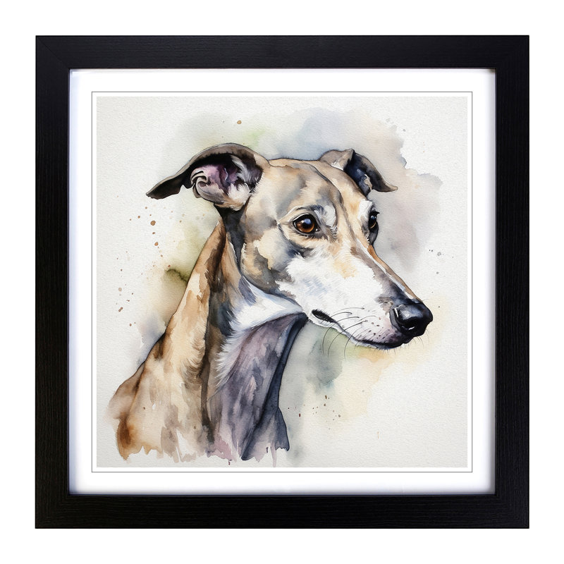 Greyhound Dog Watercolour - Framed Print, Black