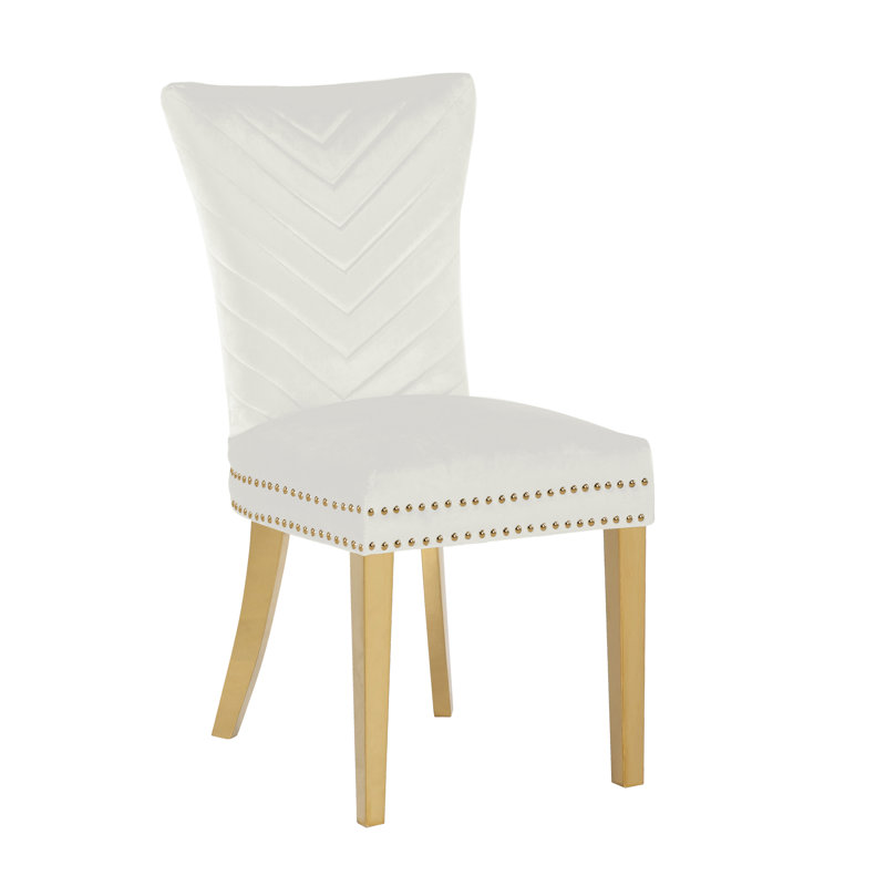 Beige Velvet Wingback Dining Chair with Gold Metal Legs