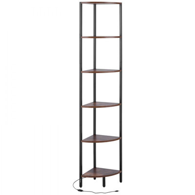 6 Tier Corner Shelf with LED Light, 68" Tall Corner Bookshelf with Storage Shelves for Collectibles, Display Shelf with Multi-color Lights Controlled Via RC/APP for Bedroom, Living Room, Office