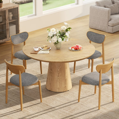 Ensemble de salle à manger rond de 43 po de largeur avec 4 à 6 chaises rembourrées Boucle, table de salle à manger en bois massif de style campagne moderne et ensemble de chaises