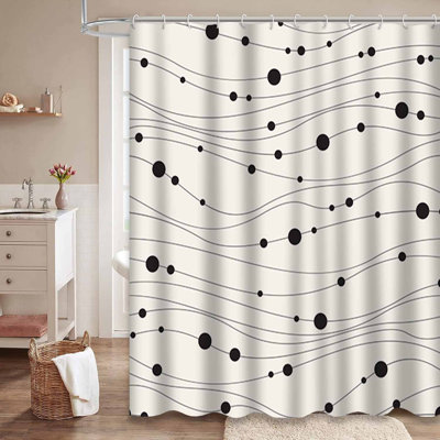 Waterproof Modern Floral Circles Abstract Wave Shower Curtain with 12 Hooks