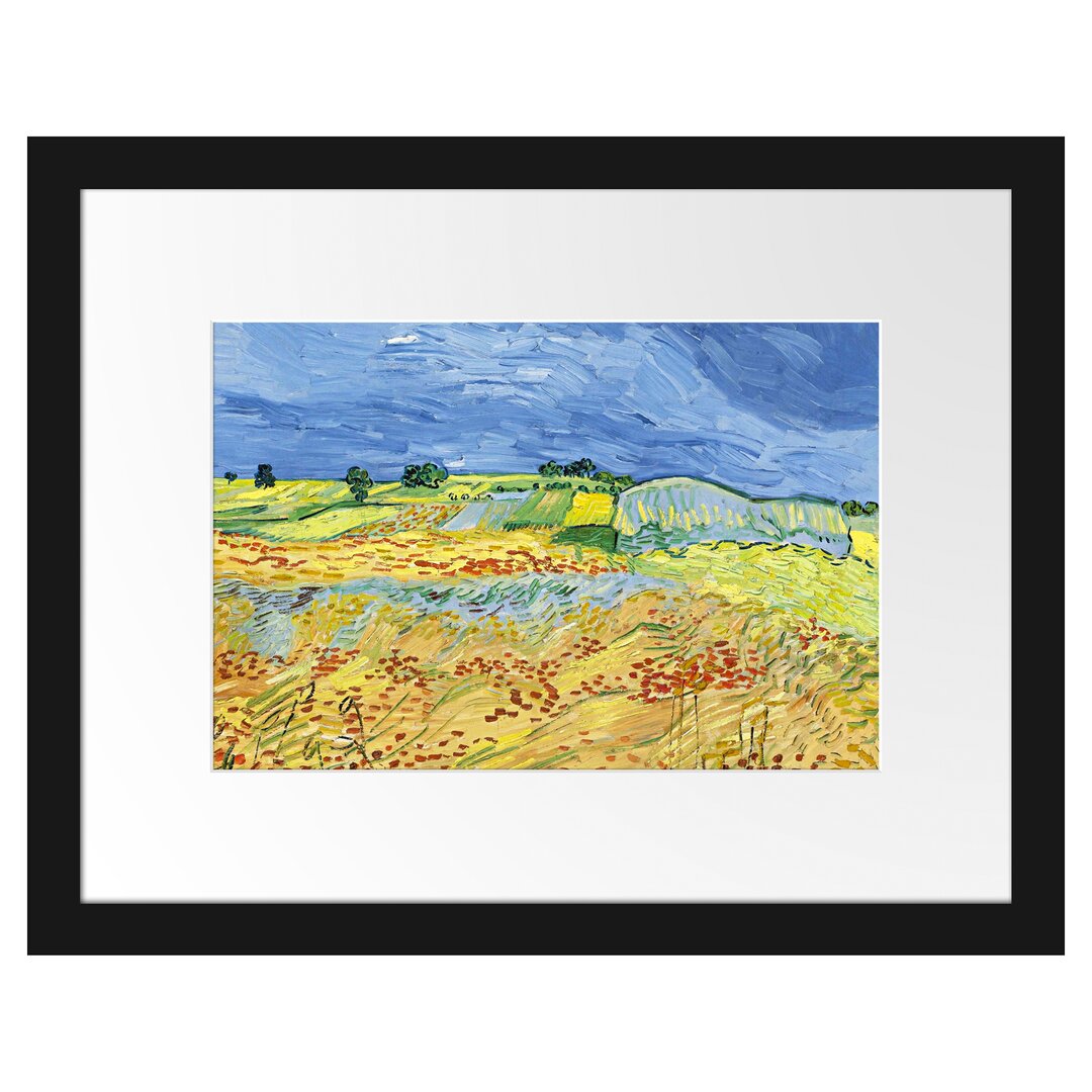 Gerahmter Kunstdruck Wheat Field with Stormy Sky von Vincent Van Gogh