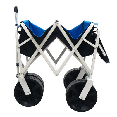 Chariot tout-terrain pliable pour le jardin, la plage, le marché et l'extérieur avec une capacité de 150 lb et des fonctions de rangement intégrées.