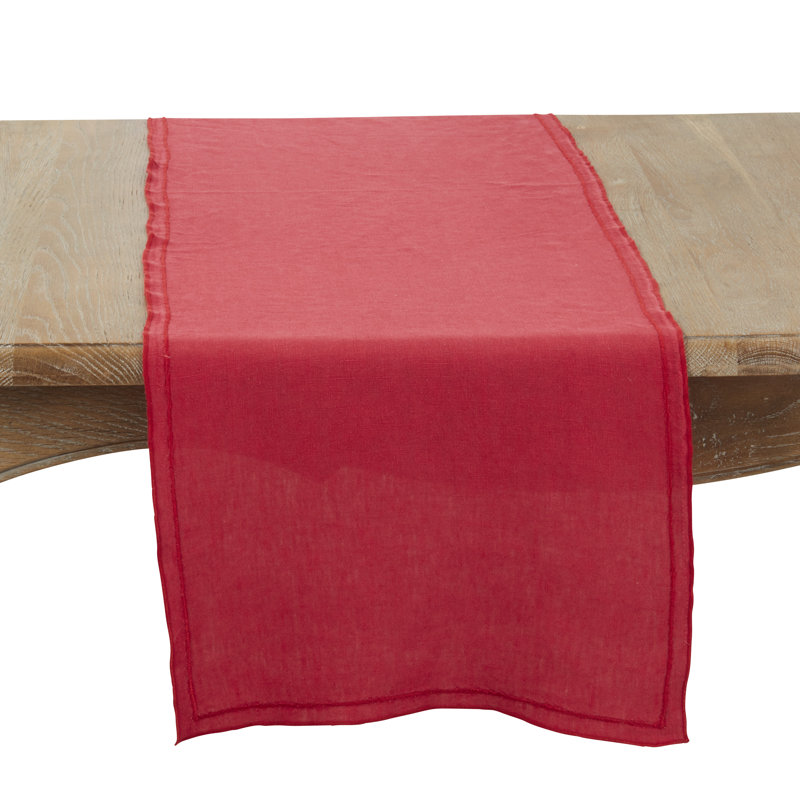 Aneta Stonewashed Overlock Edge Table Runner, Red
