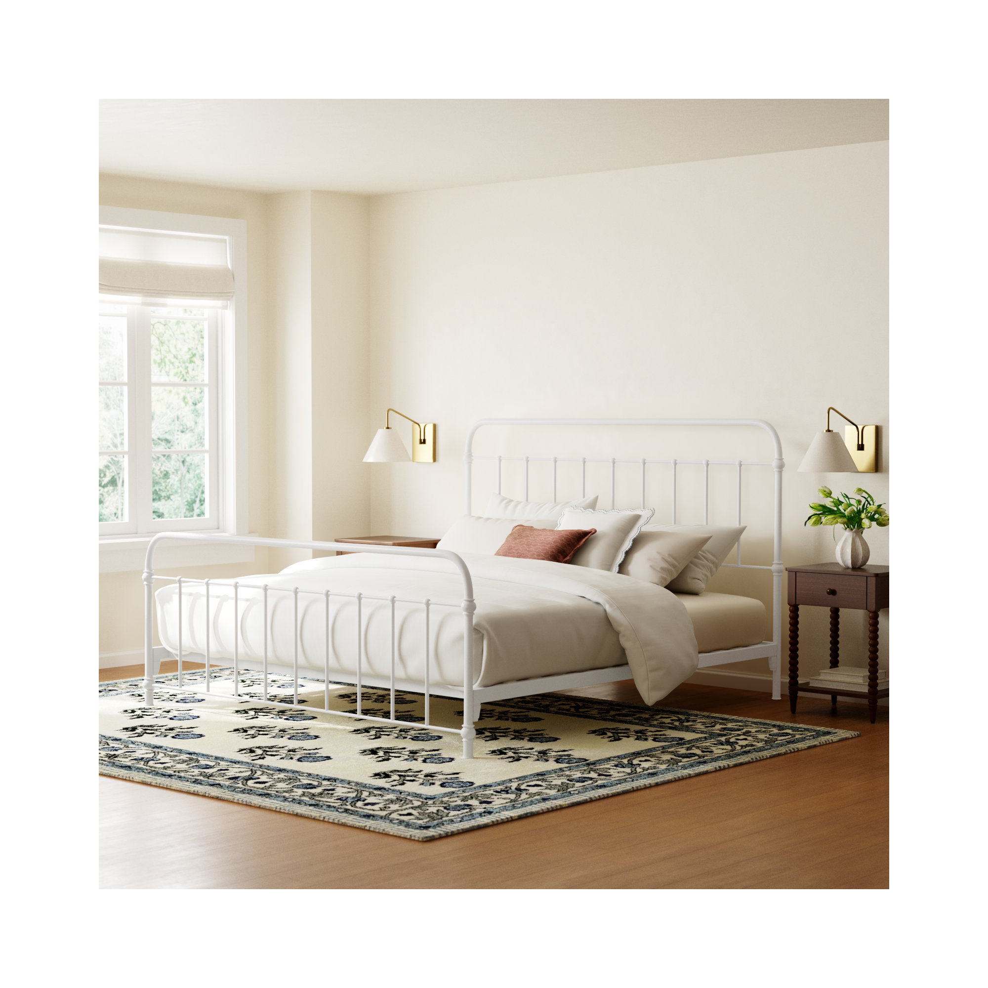Niles Metal Bed, White, Queen