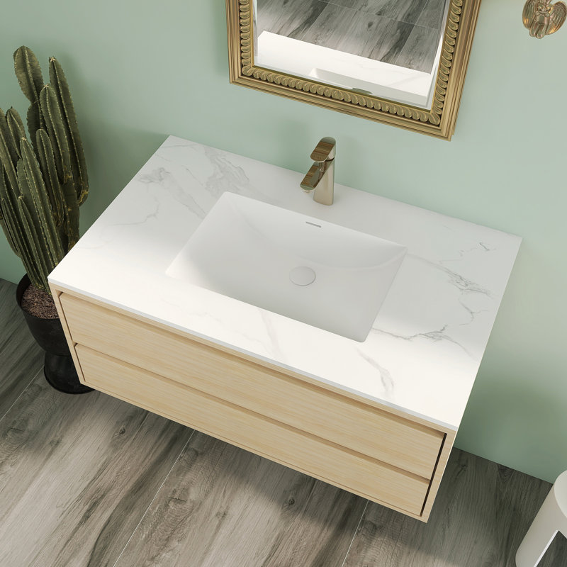 37'' W X 22'' D Acrylic Vanity Top Drop-in Countertop Single Sink White Bathroom Top with Pre-drilled Faucet Hole & Center Drain