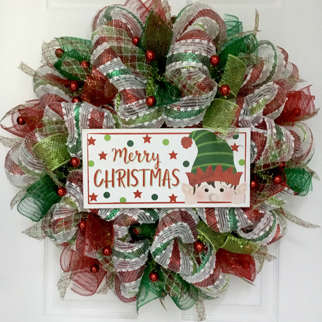 Christmas Wreath with Peeking Elf The Holiday Aisle®