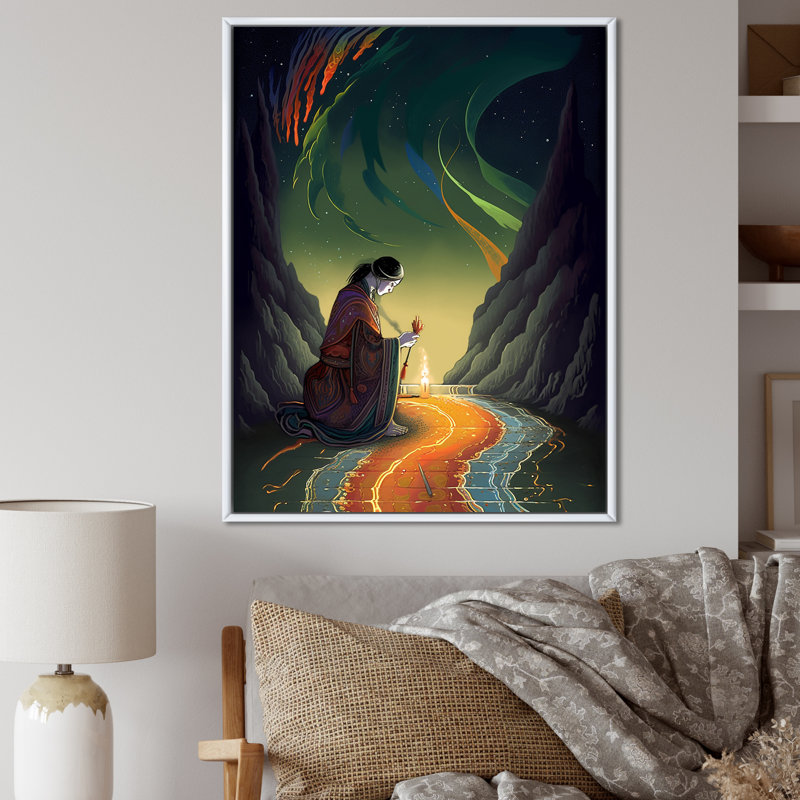 "Native Elder Meditation", reproduction sur toile, H 20 po x l 12 po x P 1 po, Cadre simple noir