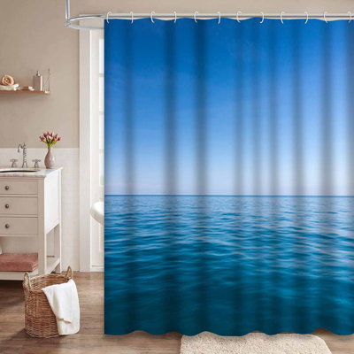 Ocean Blue Deep Sea Design Waterproof Shower Curtain with 12 Hooks