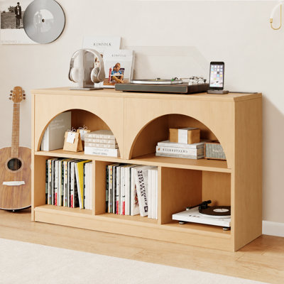 Avdain 43.3"W Arched Storage Bookcase, 5-Cubby Horizontal Bookshelf Organizer with Open Shelves