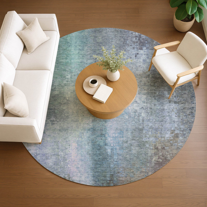 Tapis abstrait intérieur / extérieur lavable à la machine Kaczor ACN2241, Rond 8 pi
