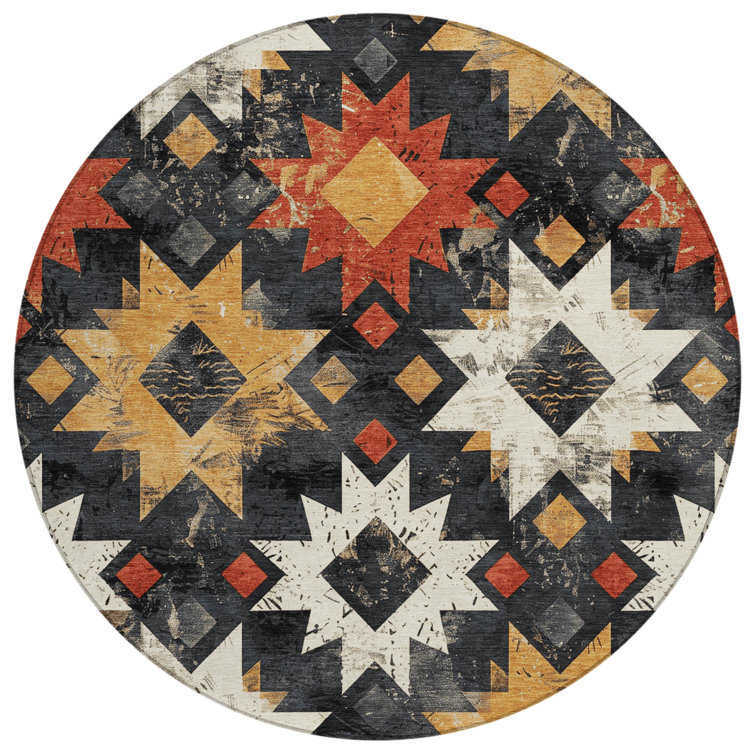 Machine Washable Indoor/Outdoor Xhevrie Black Rug