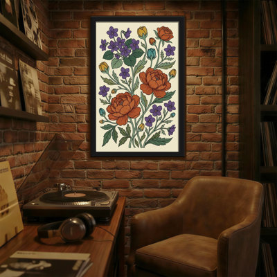 Plants & Flowers Floral Pattern With Purple And Orange Blooms