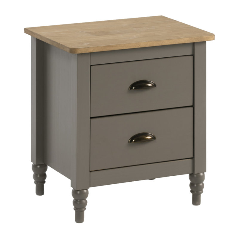 Larkste 35cm W Solid Wood Bedside Table, Grey/Oak