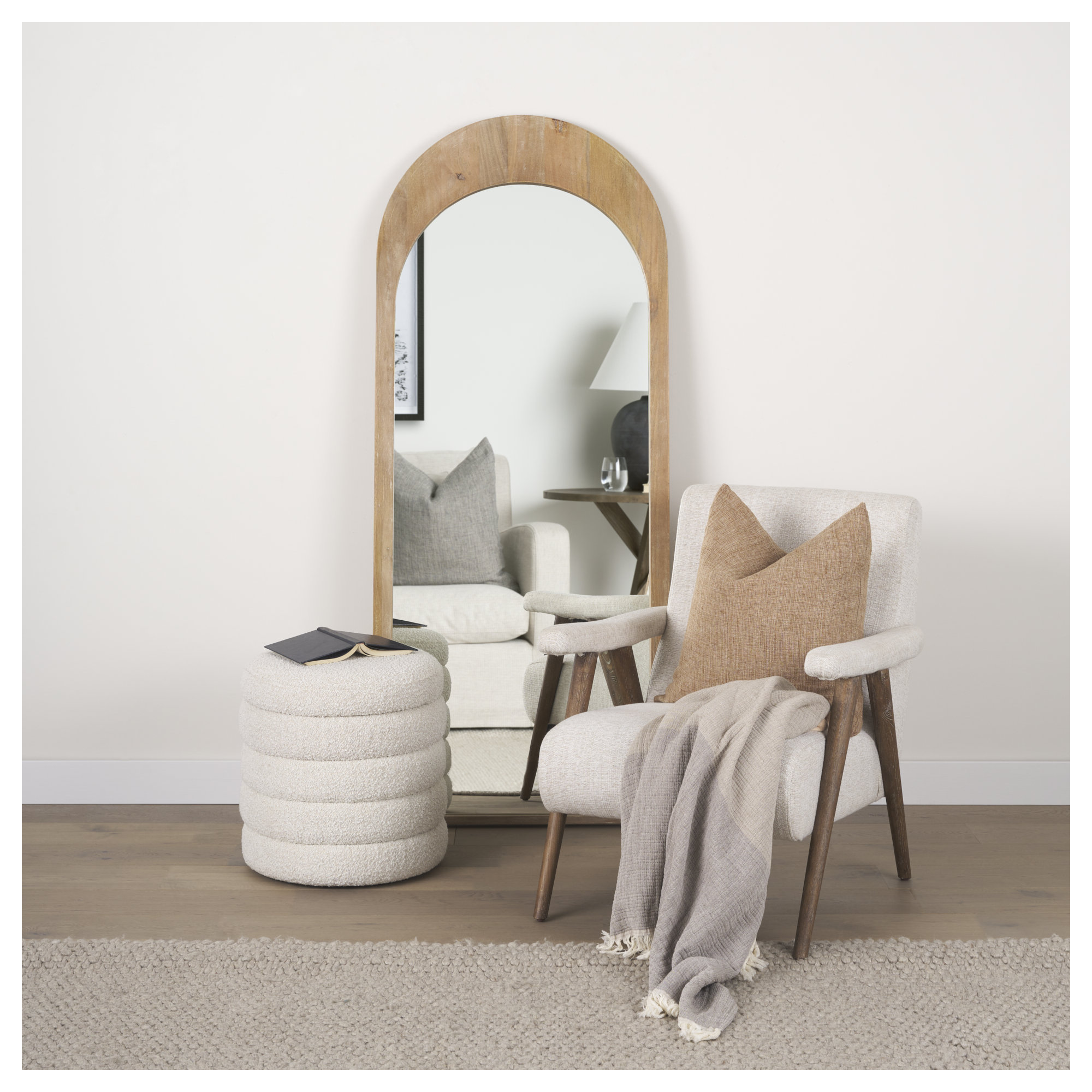 Vixe Solid Wood Mirror, 72" x 30", Light Brown