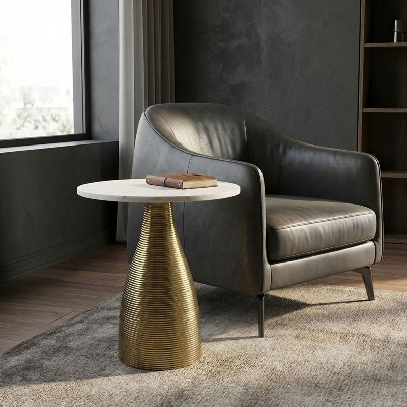 Pedestal End Table, White