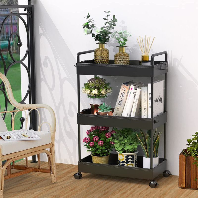 Lidia 66.5cm H x 40.1cm W Utility Cart with Wheels, Black