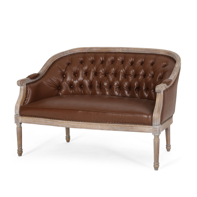 Atenea 49.5'' Upholstered & Birch Wood Loveseat, Cognac, Antique Natural