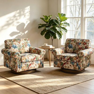 Swivel Upholstered Armchair with Rolled Arms and Nailhead Trim
