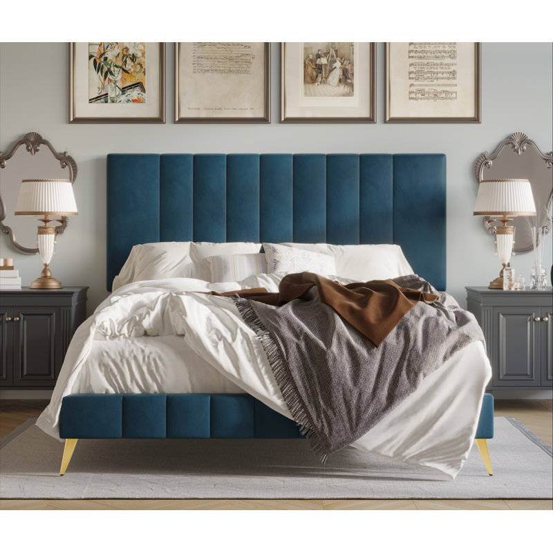 Gorgia Upholstered Panel Bed, Full/Double, Navy Blue