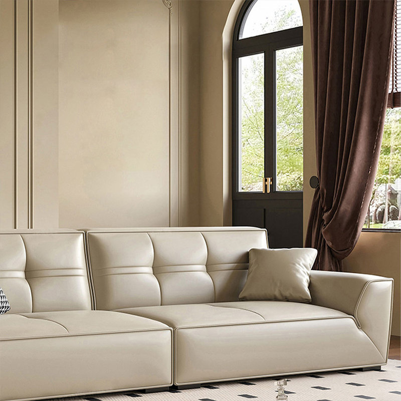 Canapé-coussin modulaire en similicuir couleur riz abricot, H 34,25 po x L 110,24 po x l 39,37 po