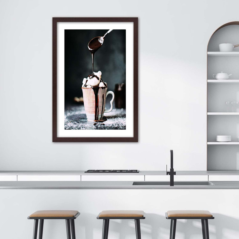 Chocolate Marshmallow Coffee Cup - Single Picture Frame Print, Brown, 90cm H x 60cm W