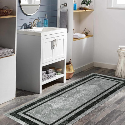 Modern Bordered Washable Rug Non Slip Throw Rugs for Entryway Soft Bedroom Entry Mat Non-Shedding Accent Rugs Black 2 * 6ft