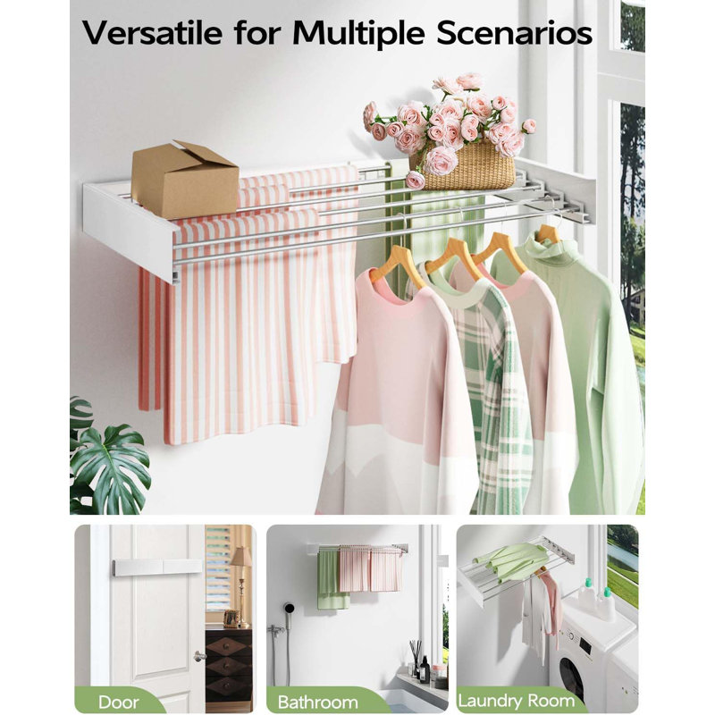 Foldable Wall-Mounted Drying Rack, Silver, 5.2" H x 40" W x 20" D