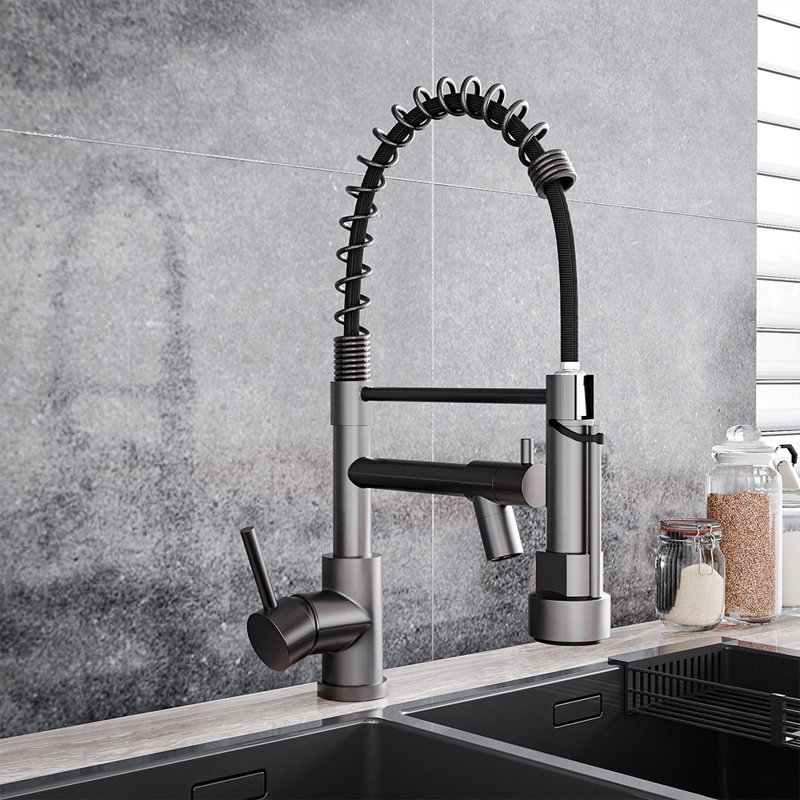 Belfry Kitchen Lippencott Pull Down Kitchen Faucet, Grey