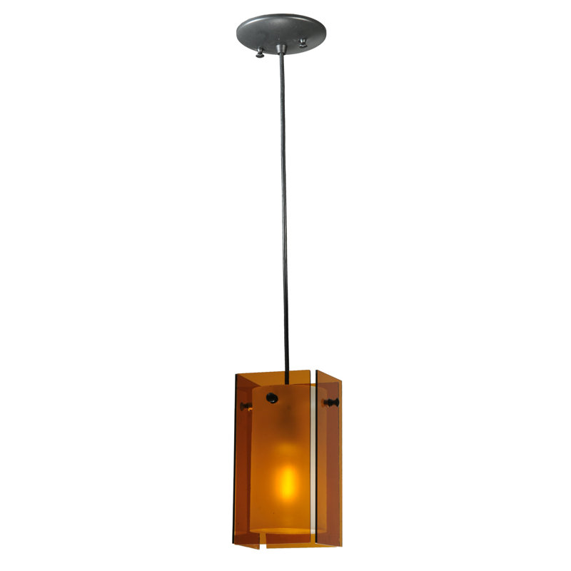 Luminaire suspendu rectangulaire 1 lumière, Ambre, Argent