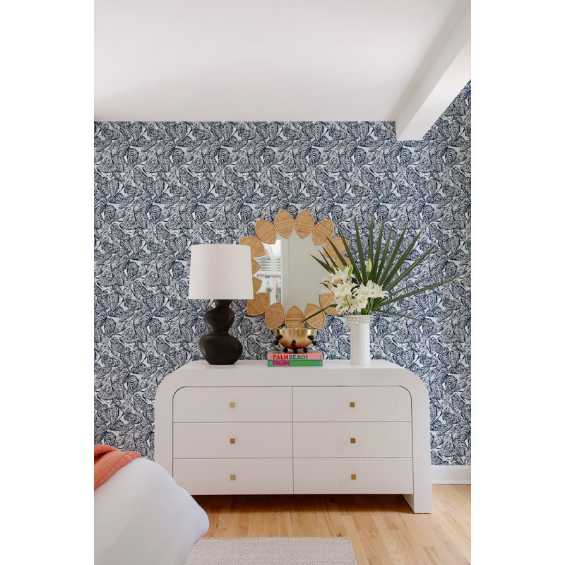 Bull’s Bay Oysters Dune Veil Wallpaper by Megan Molten, Blue, Faux Grasscloth, Non-Pasted