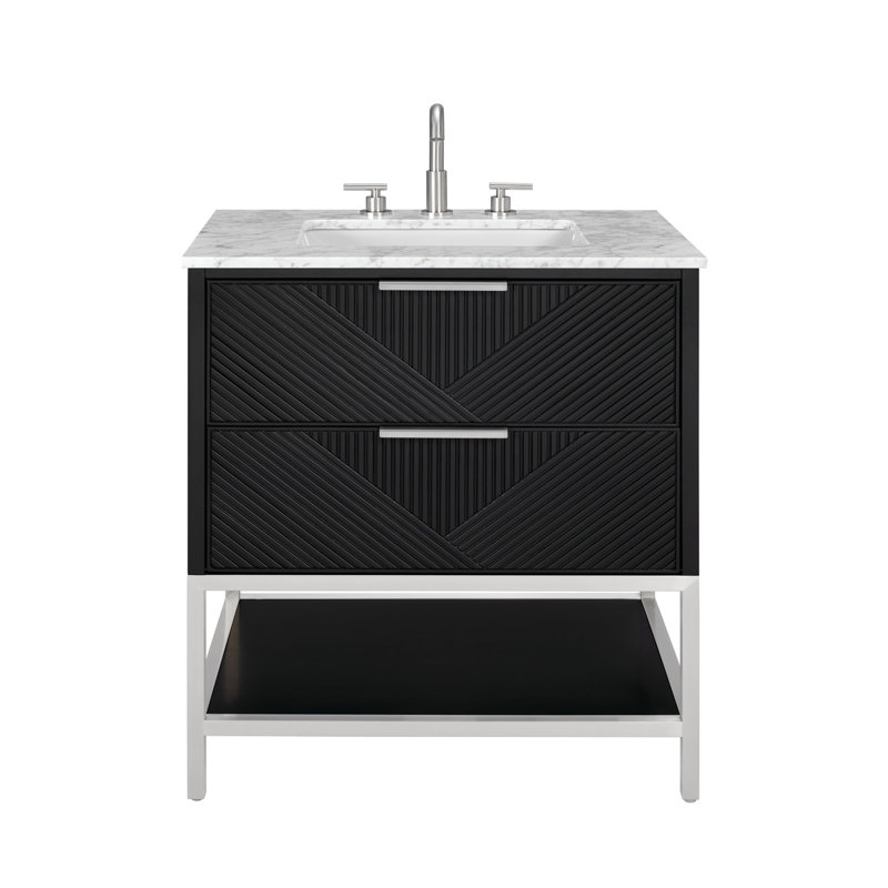 Diamond 30'' W Single Vanity, Charcoal Black, Brushed Nickel, White Quartz