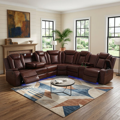 Ensemble de canapé modulaire inclinable en cuir avec éclairage à DEL 210 pièces 3 pièces Nanno
